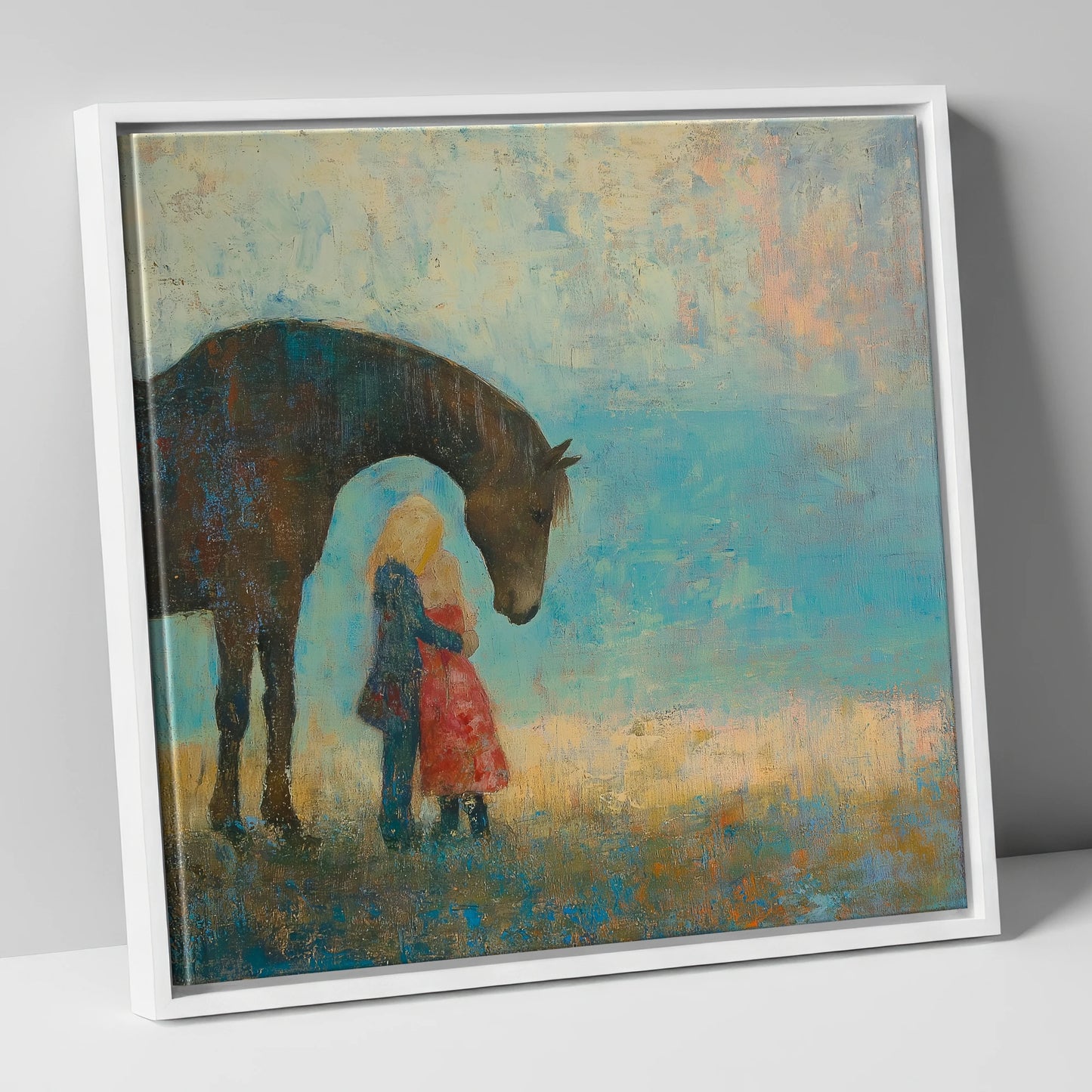 A Quiet Guardian horse & rider canvas wall art in white frame