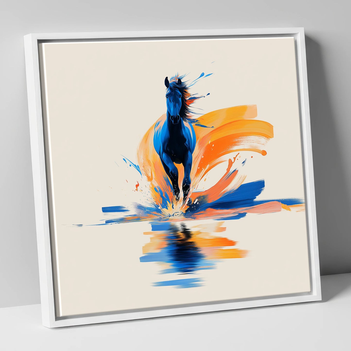 Sapphire Surge wild horses canvas wall art in white frame