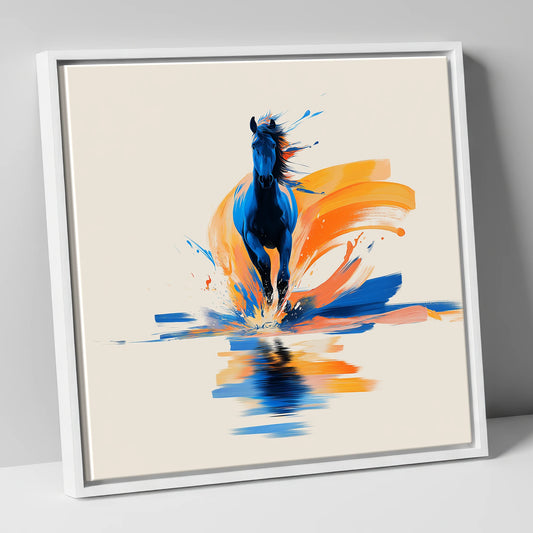 Sapphire Surge wild horses canvas wall art in white frame