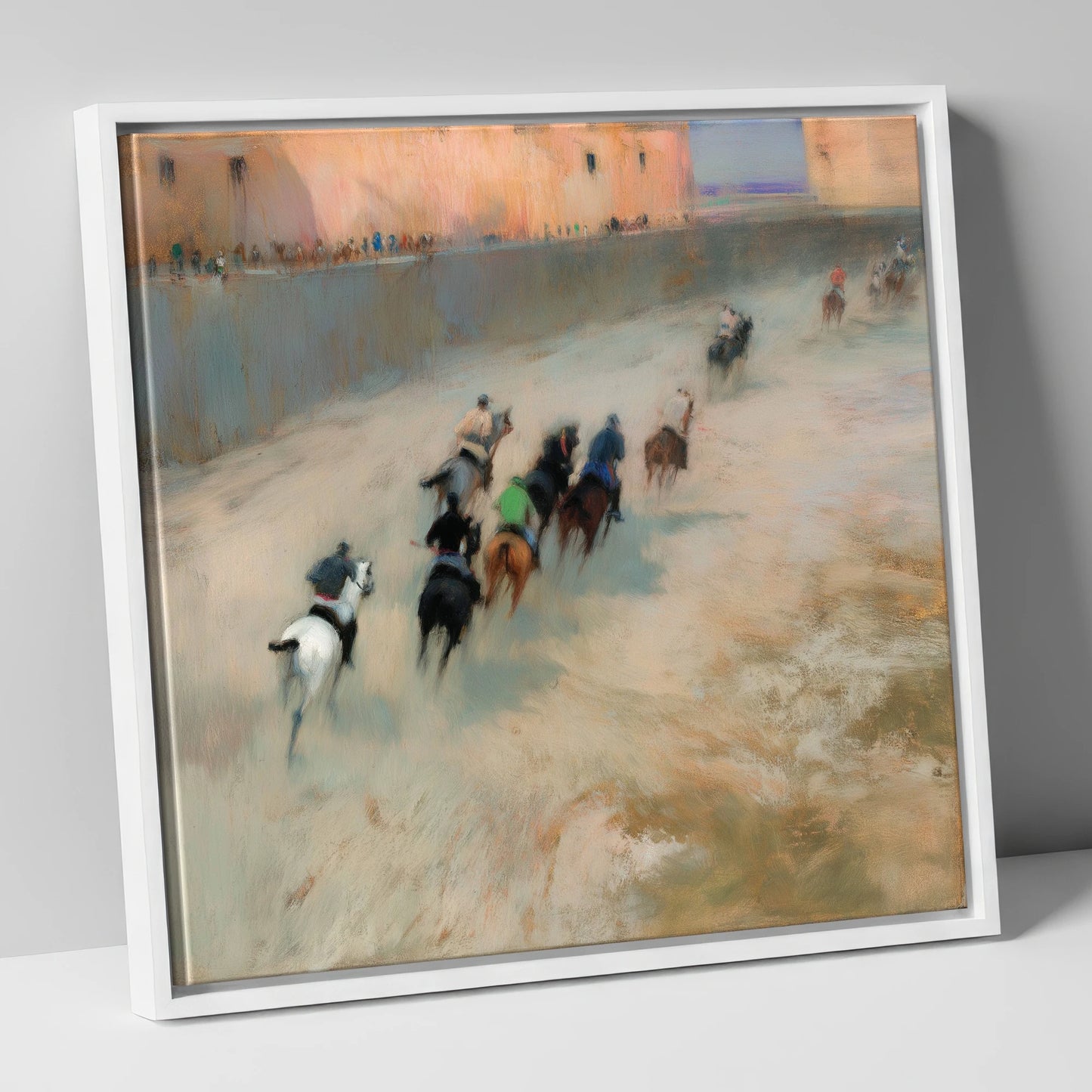 The Thundering Pack polo horse canvas wall art in white frame
