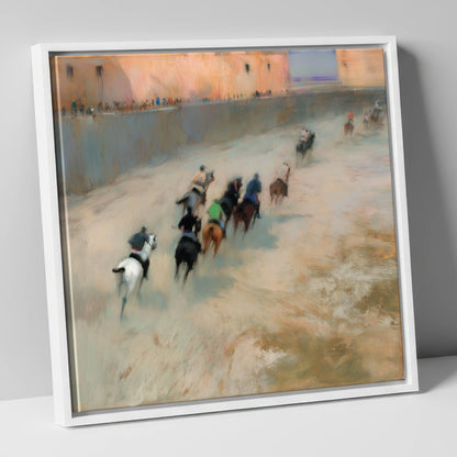 The Thundering Pack polo horse canvas wall art in white frame