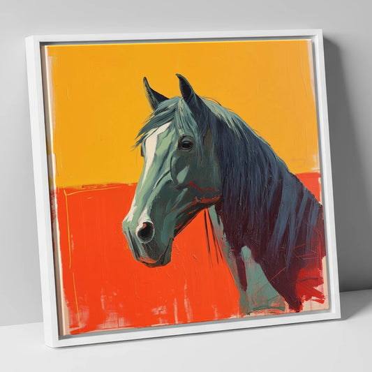 Fiery Grey Portrait horse breed canvas wall art in white frame