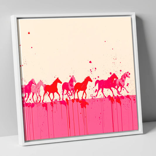 Magenta Motion wild horses canvas wall art in white frame