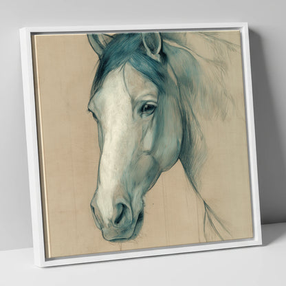 Azure Equine Study horse portrait canvas wall art in white frame