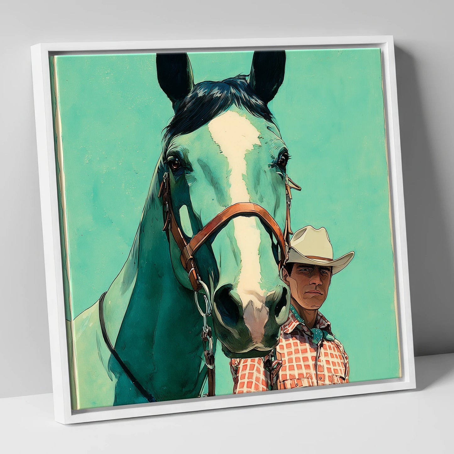 The Western Partnership western horse canvas wall art in white frame