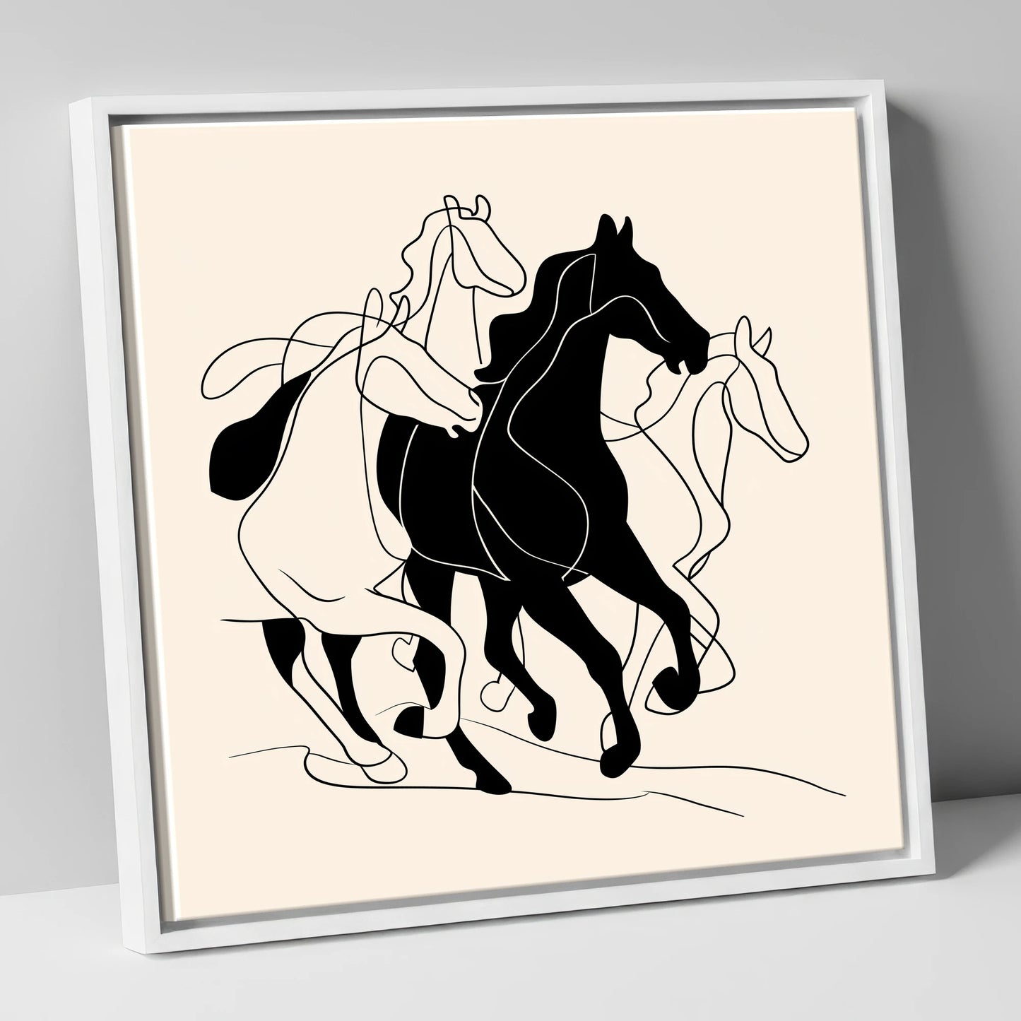 Synchronised Strides wild horses canvas wall art in white frame