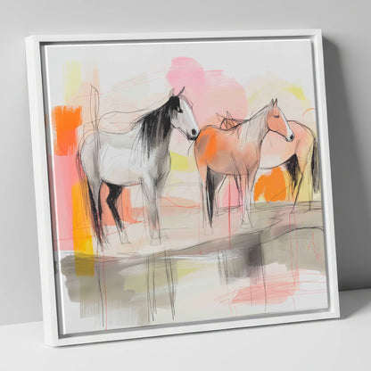 Sunset Harmony on the Plains wild horses canvas wall art in white frame