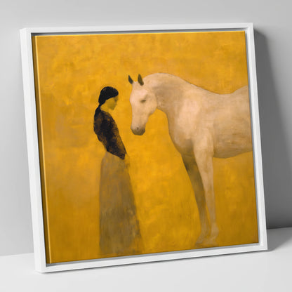 A Quiet Kinship horse & rider canvas wall art in white frame