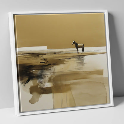 Solitary Horizon horse landscape canvas wall art in white frame