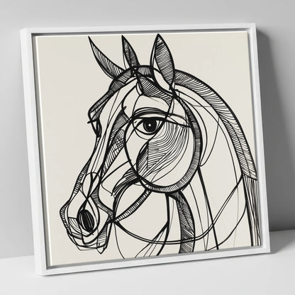 Bold Linear Equine horse portrait canvas wall art in white frame