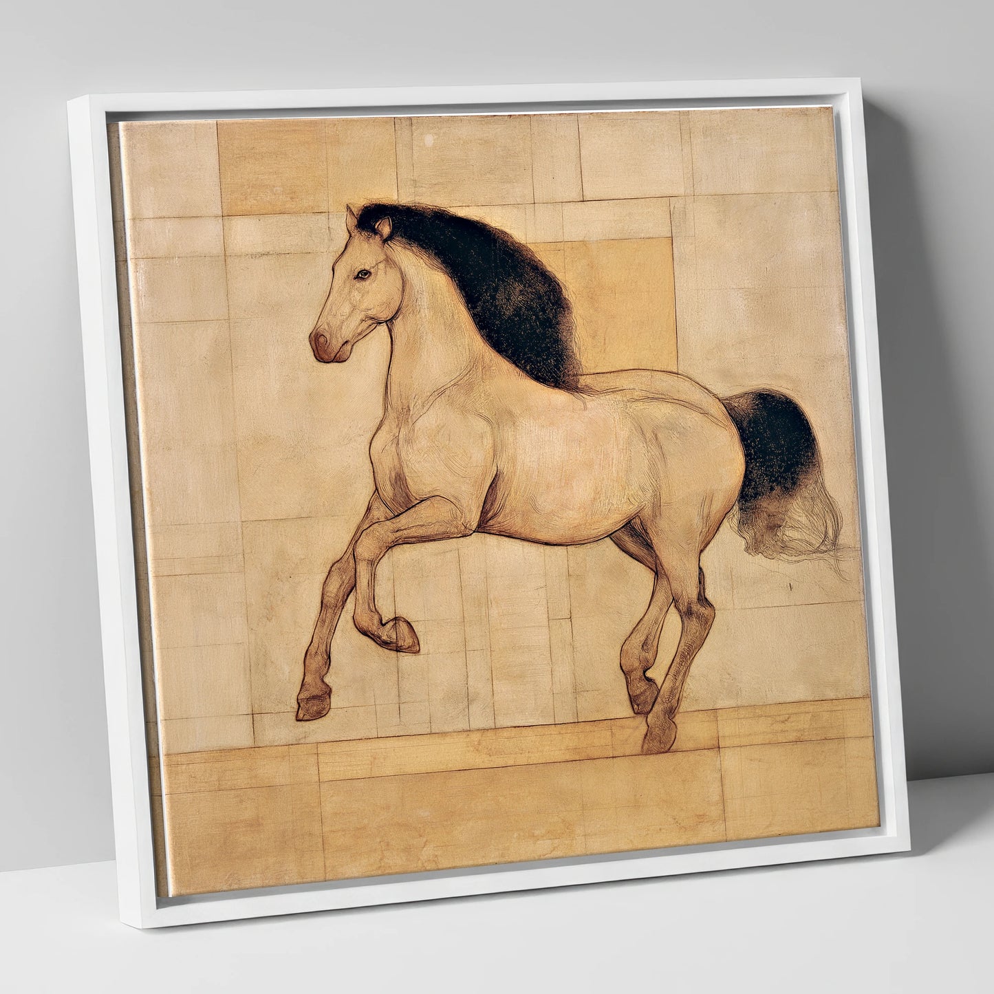 Classical Equine Study horse portrait canvas wall art in white frame