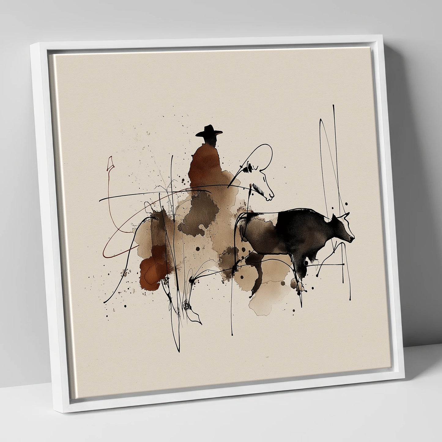 Western Shadows western horse canvas wall art in white frame