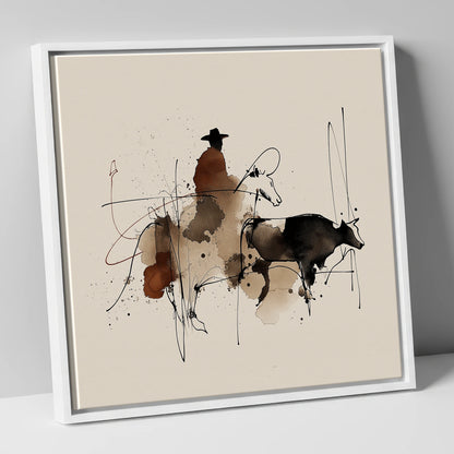 Western Shadows western horse canvas wall art in white frame