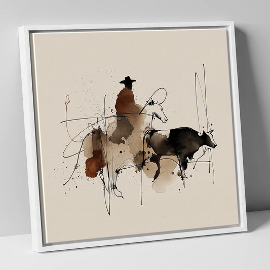 Western Shadows western horse canvas wall art in white frame