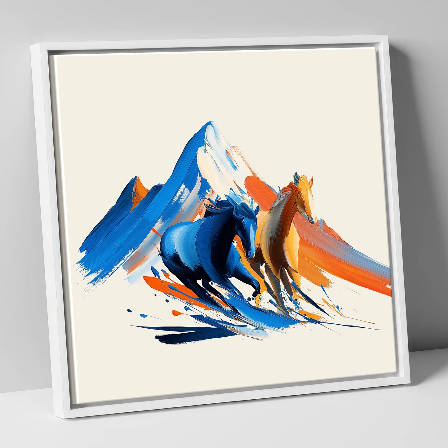 Vivid Mountain Strides horse landscape canvas wall art in white frame