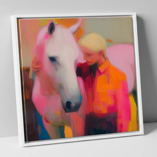 The Vibrant Connection horse & rider canvas wall art in white frame