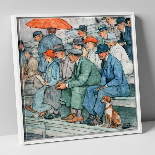 The Grandstand Crowd racing horse canvas wall art in white frame