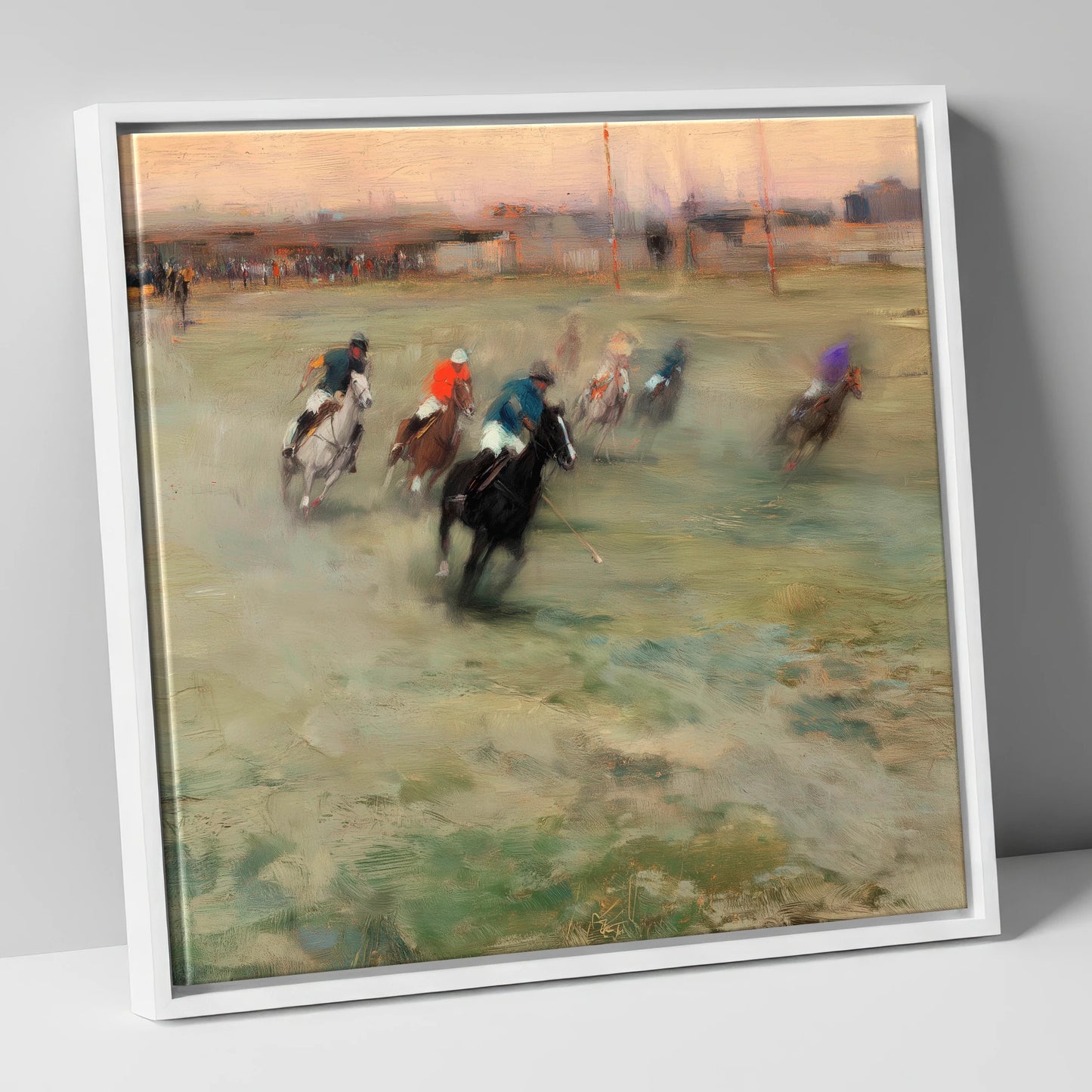 The Heat of the Chukka polo horse canvas wall art in white frame