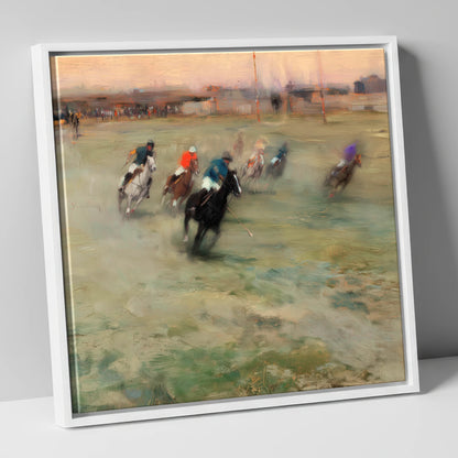 The Heat of the Chukka polo horse canvas wall art in white frame