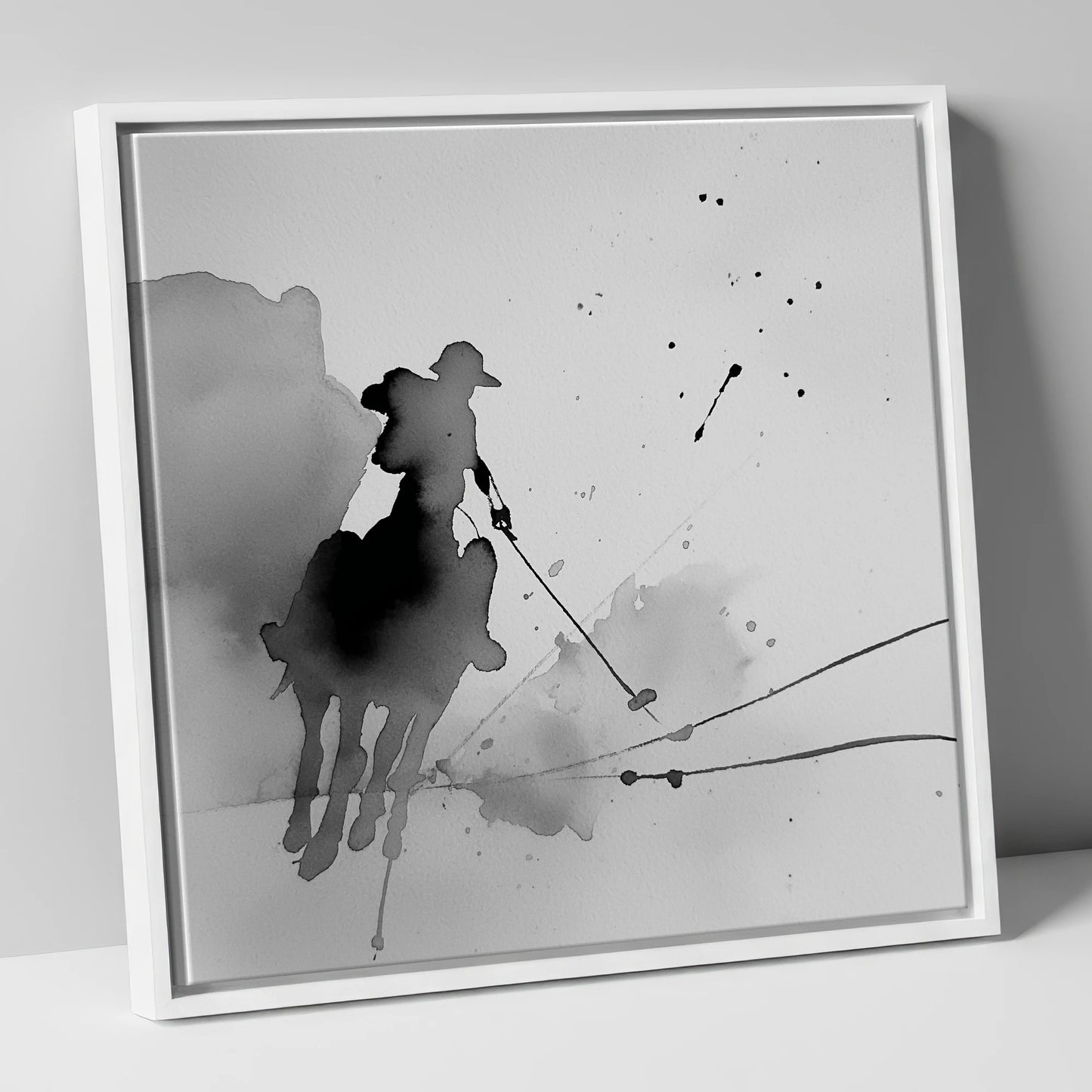 Dynamic Polo Strike polo horse canvas wall art in white frame