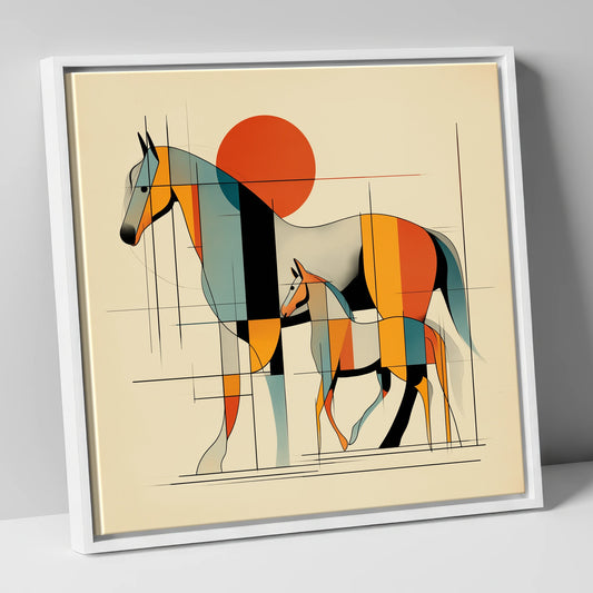 Harmony in Form mare & foal canvas wall art in white frame