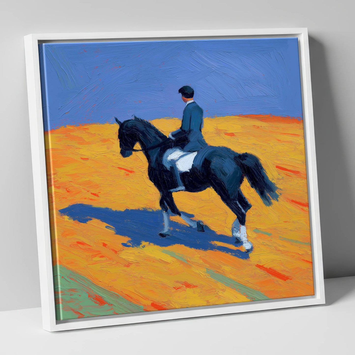 Vibrant Dressage Cadence dressage horse canvas wall art in white frame