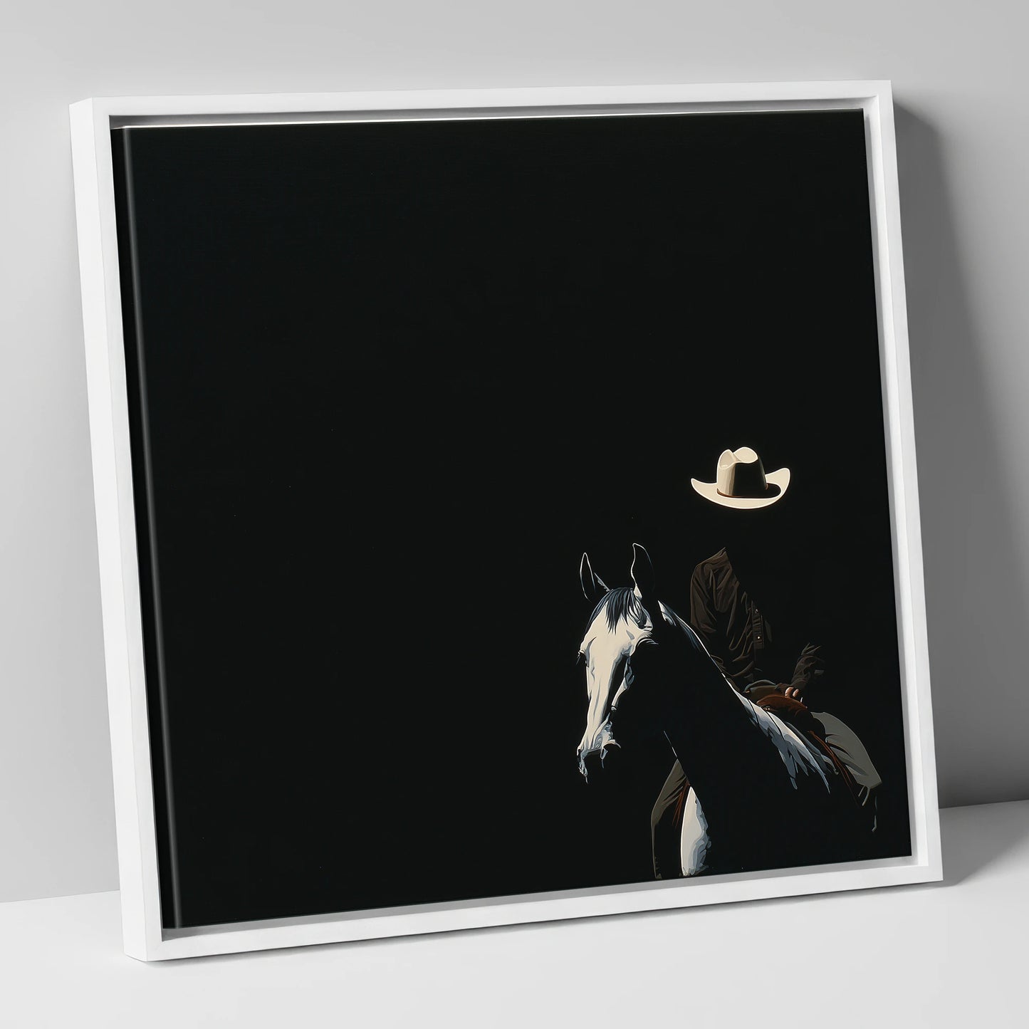 Western Solitude western horse canvas wall art in white frame