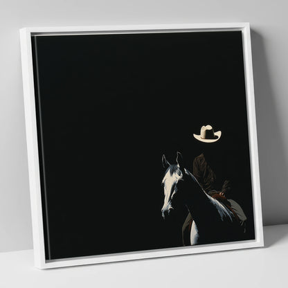 Western Solitude western horse canvas wall art in white frame