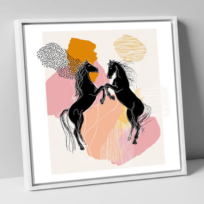 Abstract Equine Harmony wild horses canvas wall art in white frame
