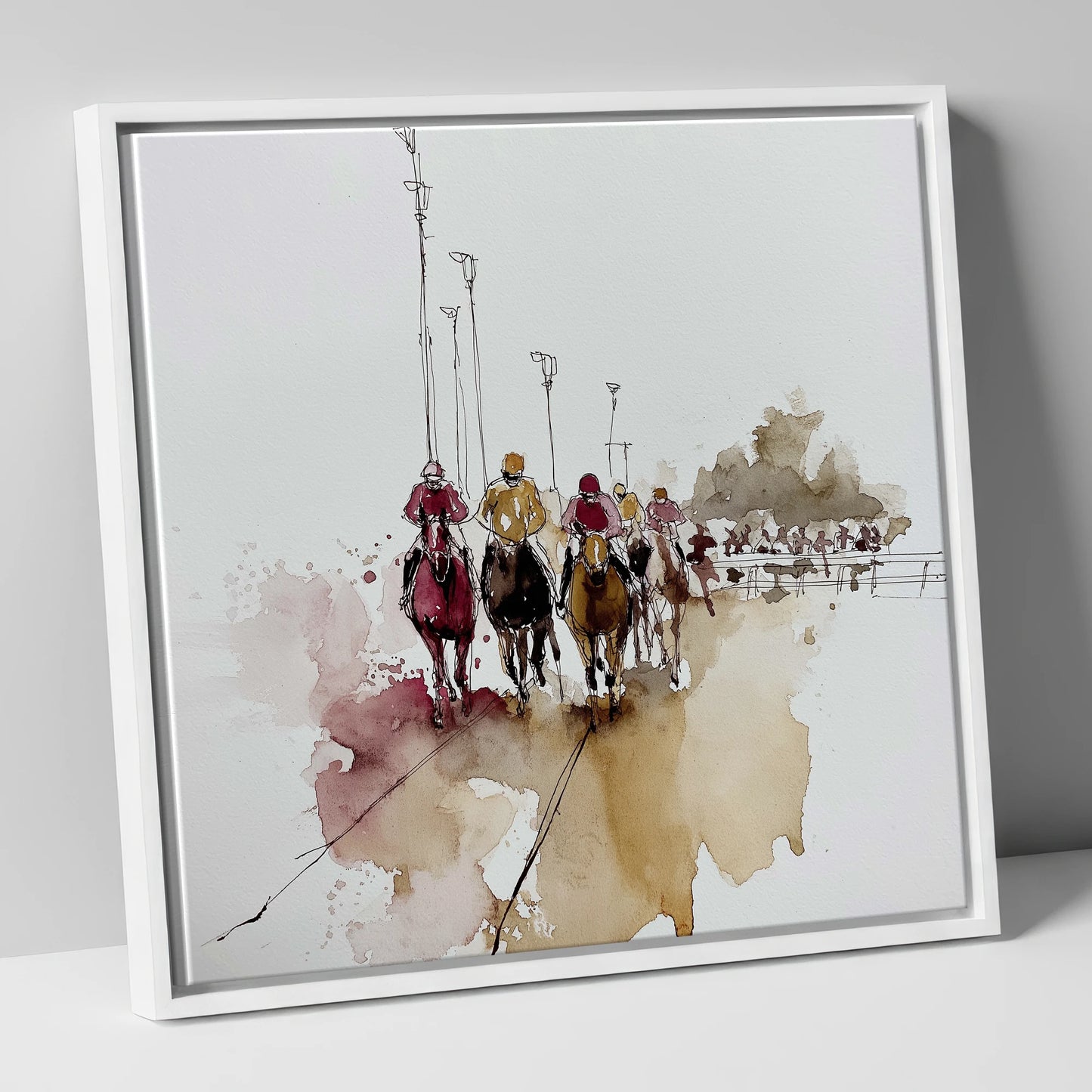 The Final Furlong racing horse canvas wall art in white frame