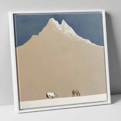 Beneath the Golden Peak horse landscape canvas wall art in white frame
