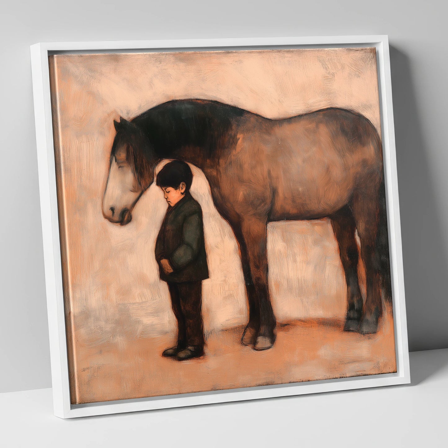 A Quiet Understanding horse & rider canvas wall art in white frame