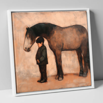 A Quiet Understanding horse & rider canvas wall art in white frame