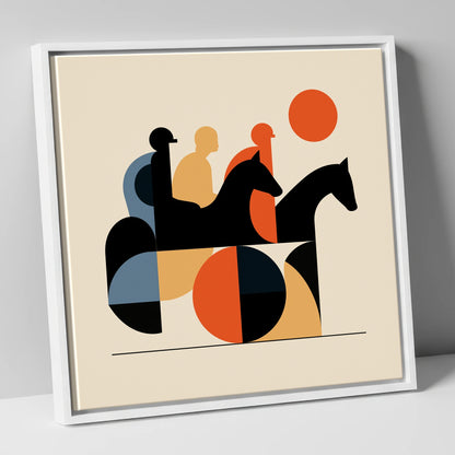 Retro Turf Pursuit racing horse canvas wall art in white frame