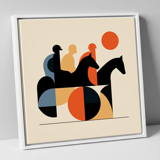 Retro Turf Pursuit racing horse canvas wall art in white frame