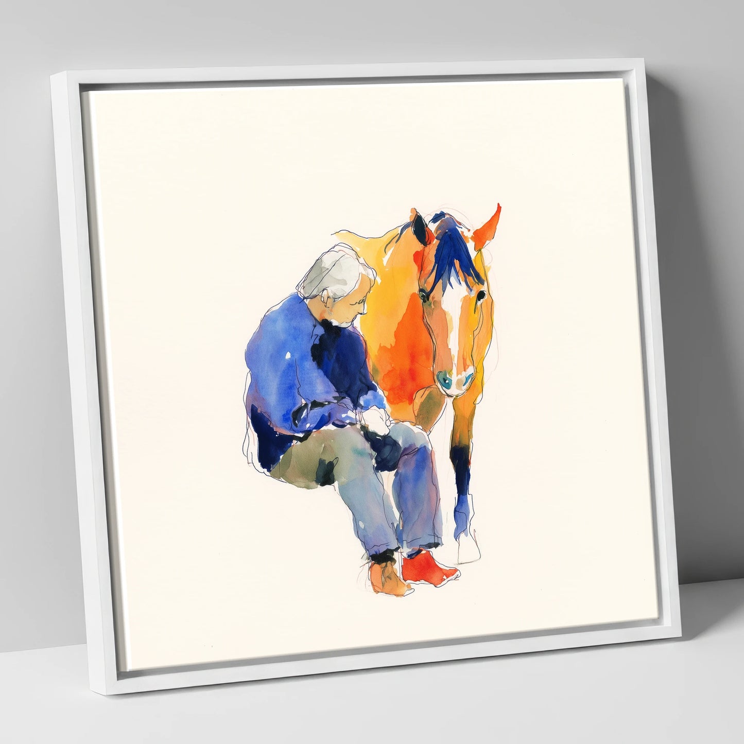 Shared Silence horse & rider canvas wall art in white frame
