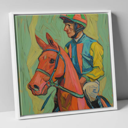 Colours of the Turf racing horse canvas wall art in white frame