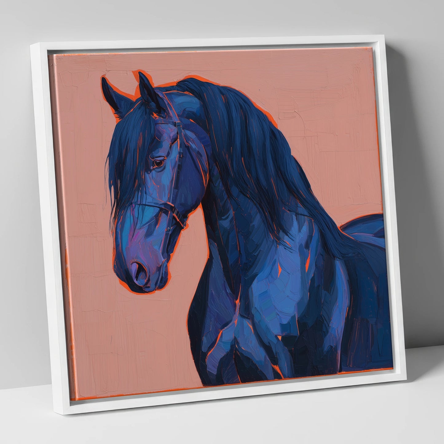 Midnight Blue Majesty horse breed canvas wall art in white frame