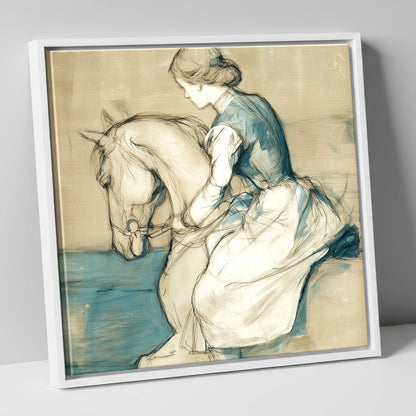 A Quiet Harmony horse & rider canvas wall art in white frame