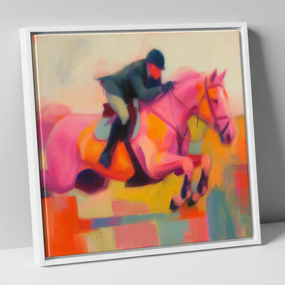 Vivid Ascent show jumping horse canvas wall art in white frame
