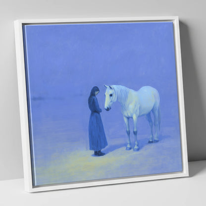 The Quiet Hour horse & rider canvas wall art in white frame