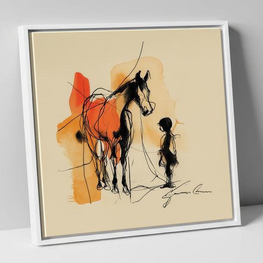 The Unspoken Bond horse & rider canvas wall art in white frame