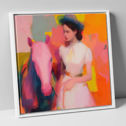 The Vibrant Companion horse & rider canvas wall art in white frame