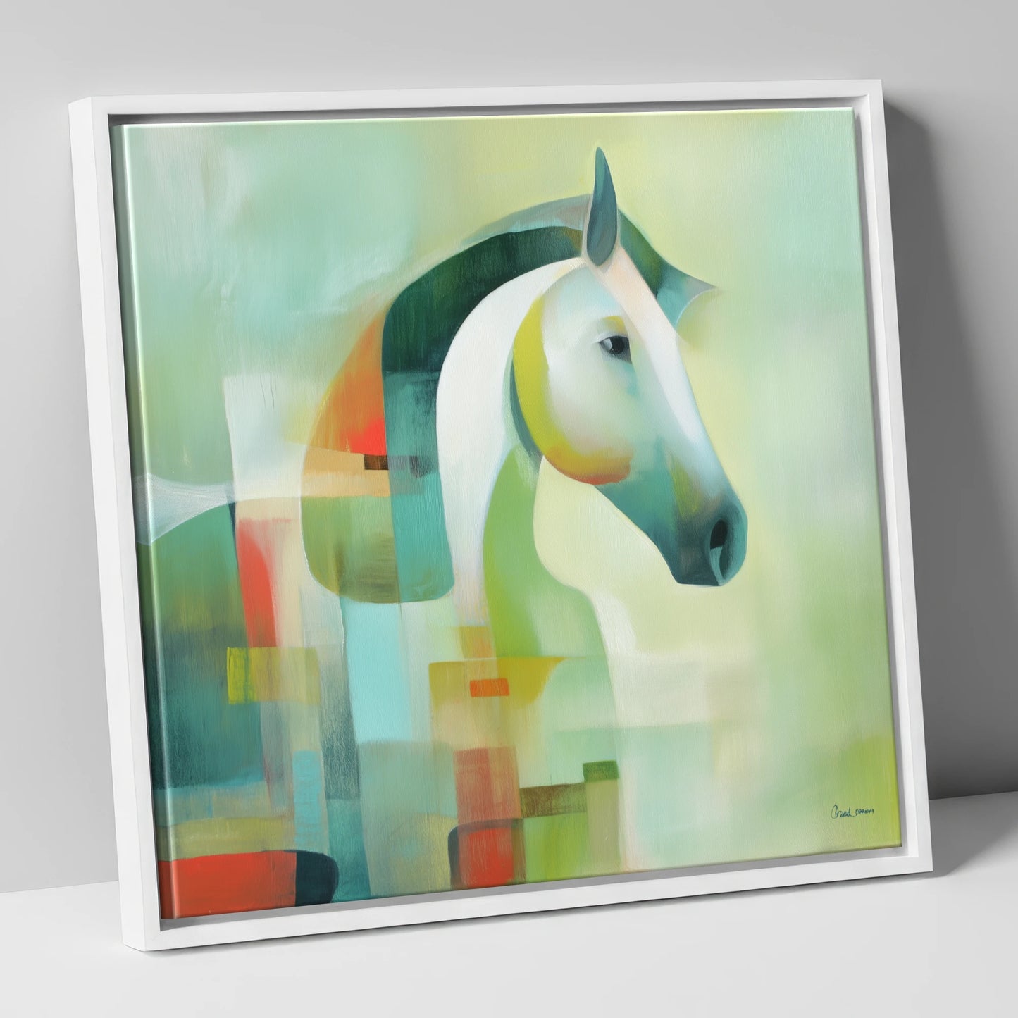 Modern Abstract Profile horse breed canvas wall art in white frame