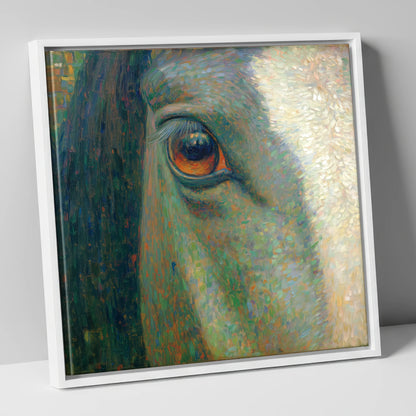 The Luminous Gaze horse portrait canvas wall art in white frame