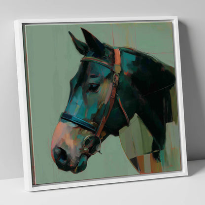 The Midnight Bridle horse portrait canvas wall art in white frame