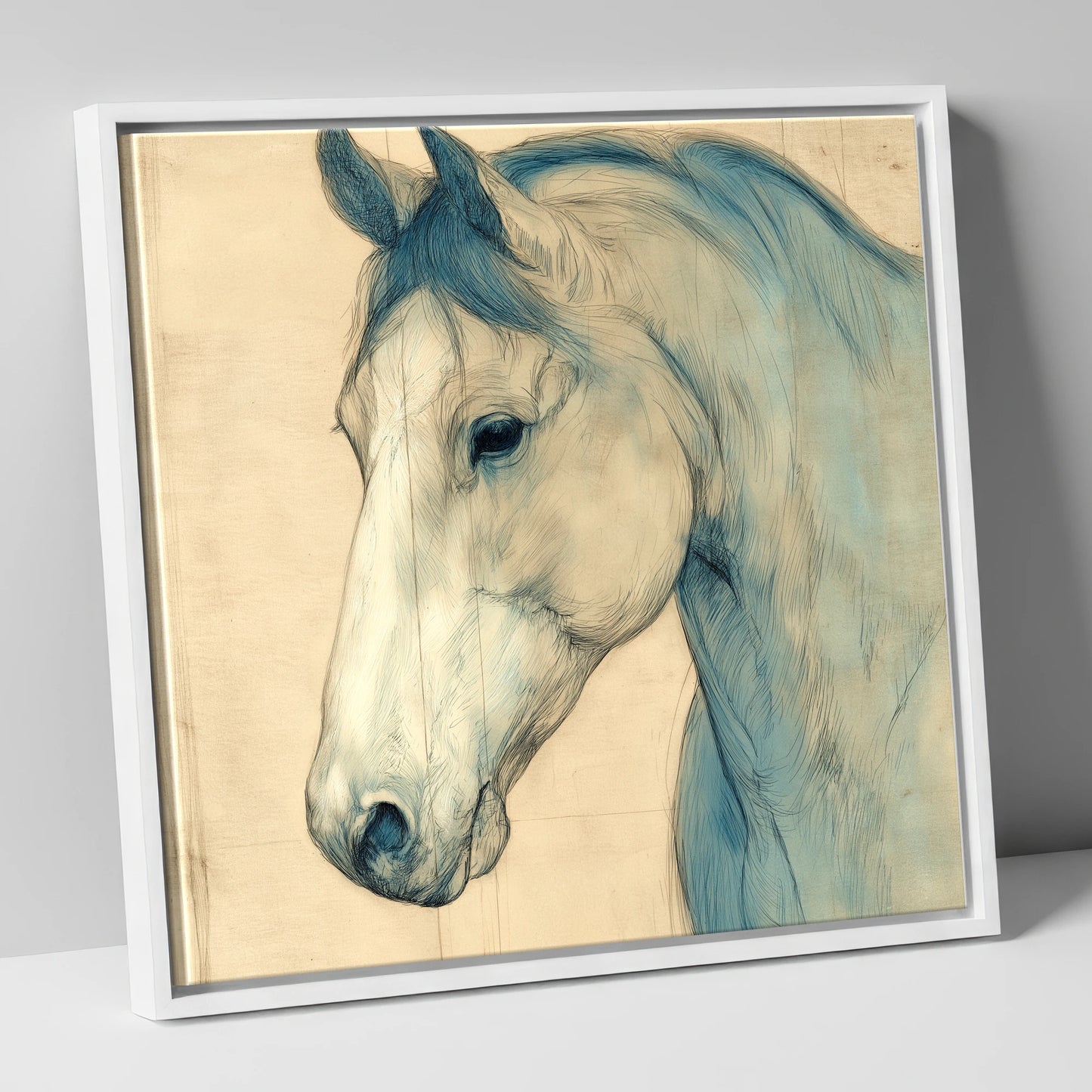 Parchment Profile Study horse portrait canvas wall art in white frame