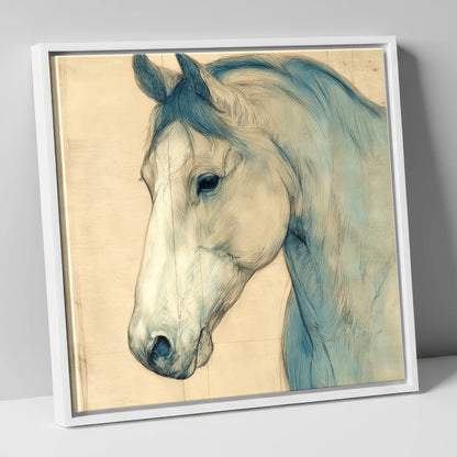 Parchment Profile Study horse portrait canvas wall art in white frame