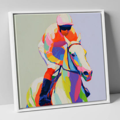 Prismatic Speed racing horse canvas wall art in white frame