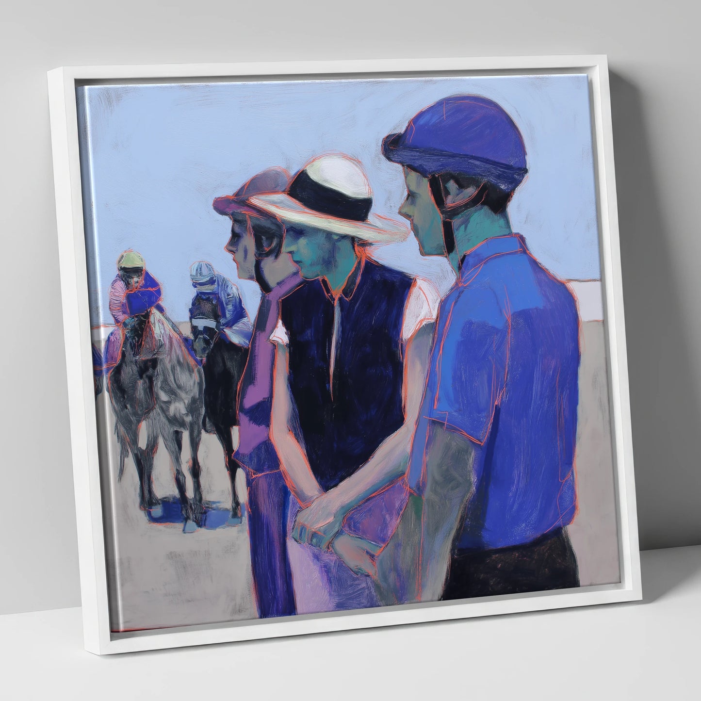 The Paddock Watch racing horse canvas wall art in white frame